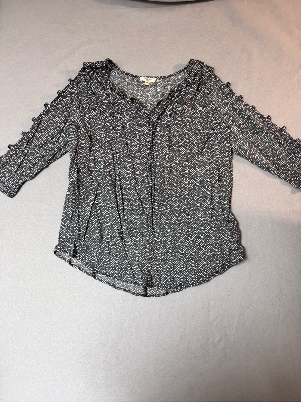 Como Blue Blue/ Black & White Dot Button-Front Women's Top Womens 0X